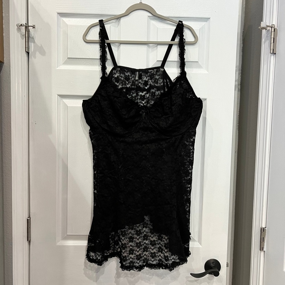 Torrid Curve Babydoll Lingerie Black Floral Lace Dark Romantic Goth Coquette